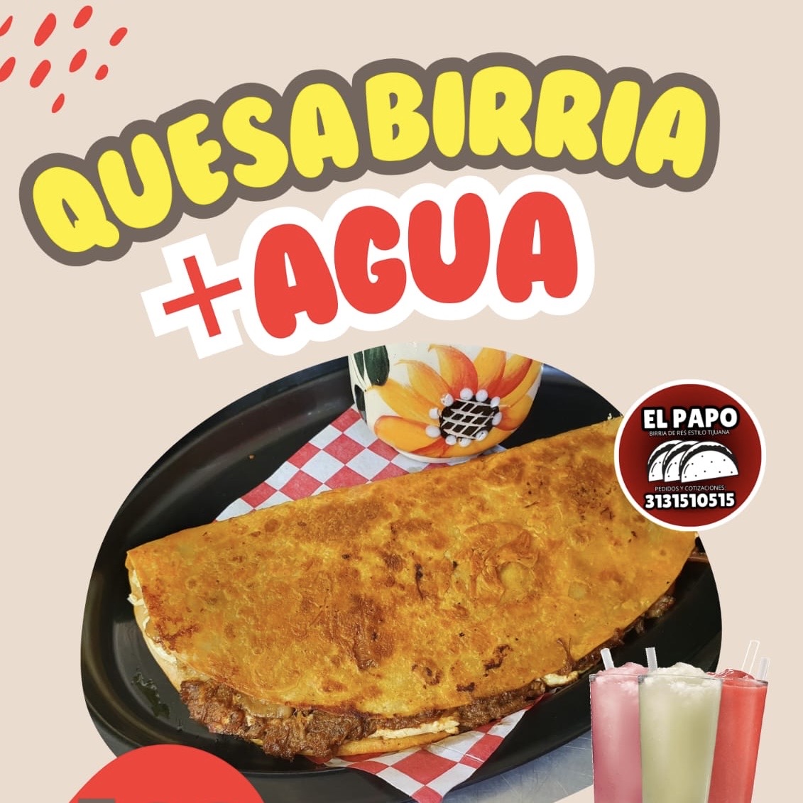 ¡PAQUETE PROMOCIÓN!🔥  1 QUESABIRRIA + 1 L de agua del día 🥤