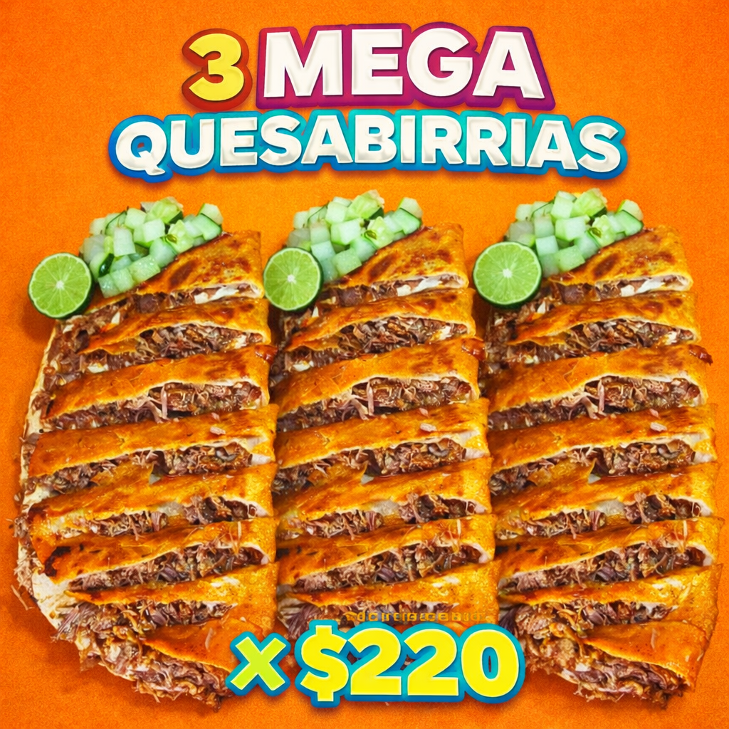 PROMOCIÓN FAMILIAR 🔥 3 MEGA QUESABIRRIAS🌮🔥🔴