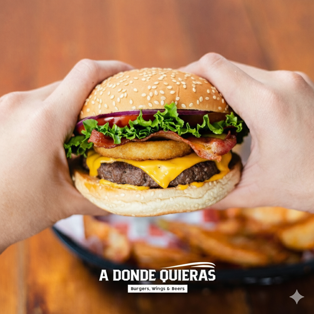 HAMBURGUESA CON AROS DE CEBOLLA 🔥