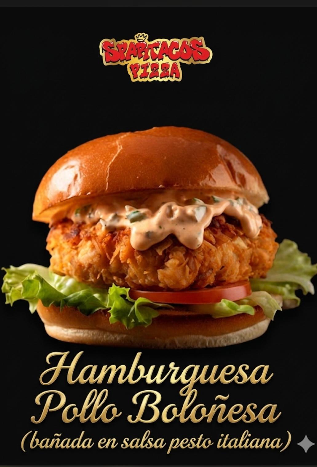 Hamburguesa de pollo a la boloñesa